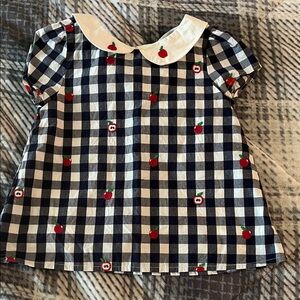 Gymboree Navy Checkered Kids Blouse with Apple Accents